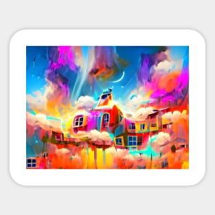 A Floating Colorful House in the Sky Sticker